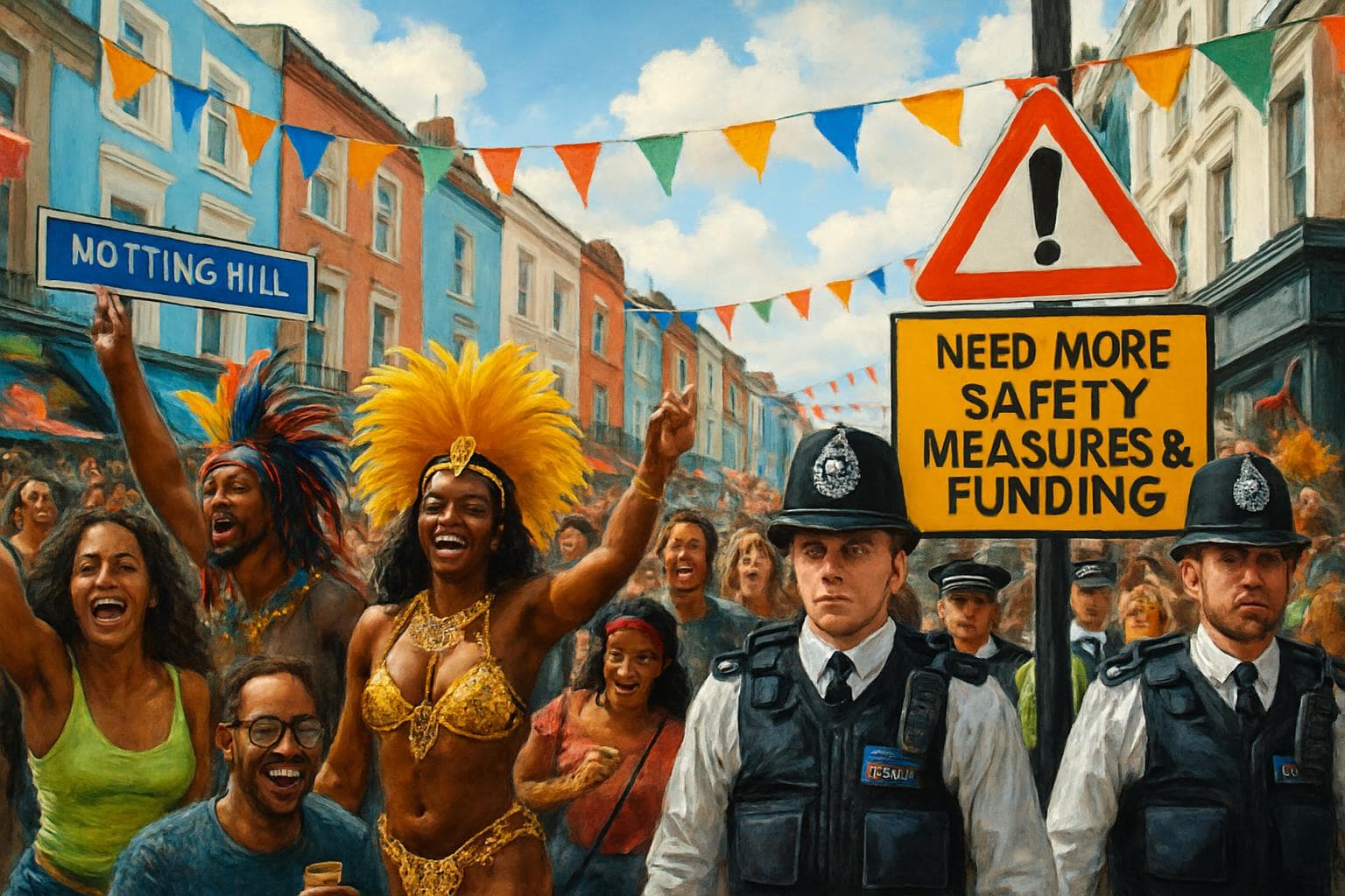 Crowded street festival in Notting Hill, London