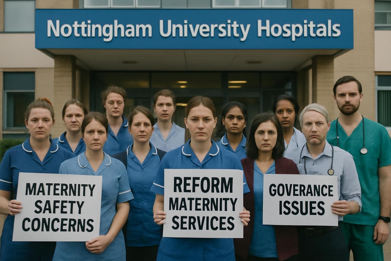 Midwives and staff protesting at Nottingham University Hospitals