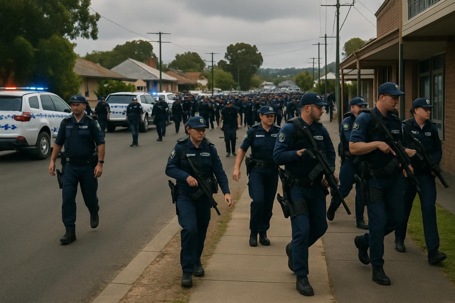 Police officers conducting a search in a small New South Wales town