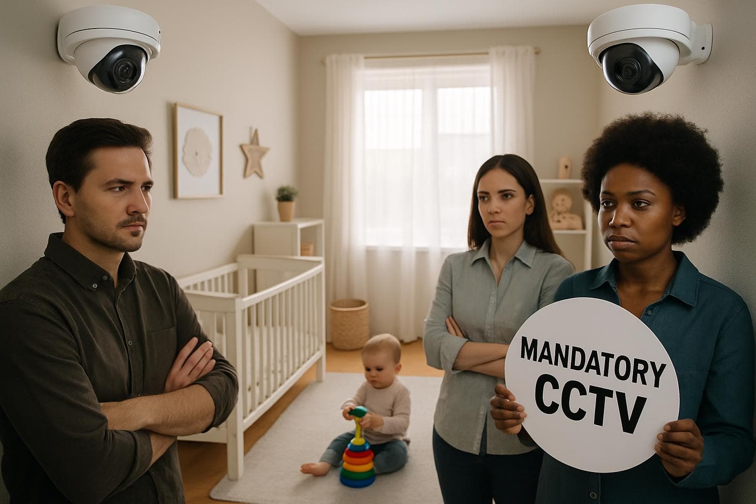 Nursery with CCTV cameras and parents nearby