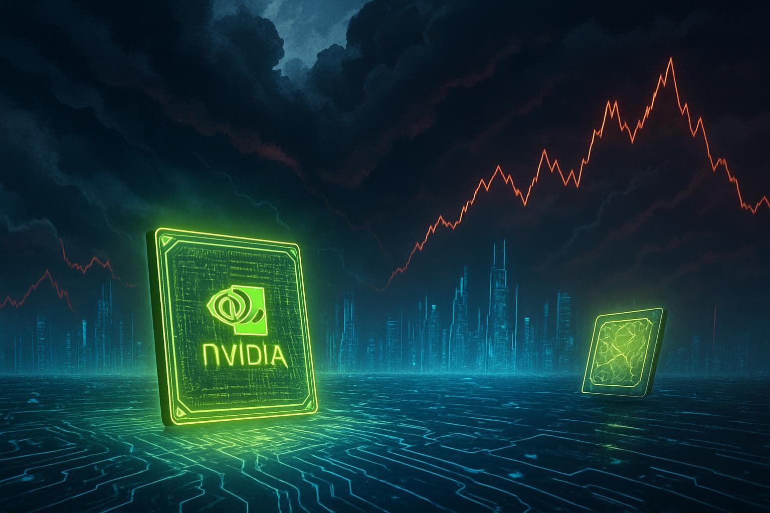 Nvidia chip designs glowing in a digital landscape