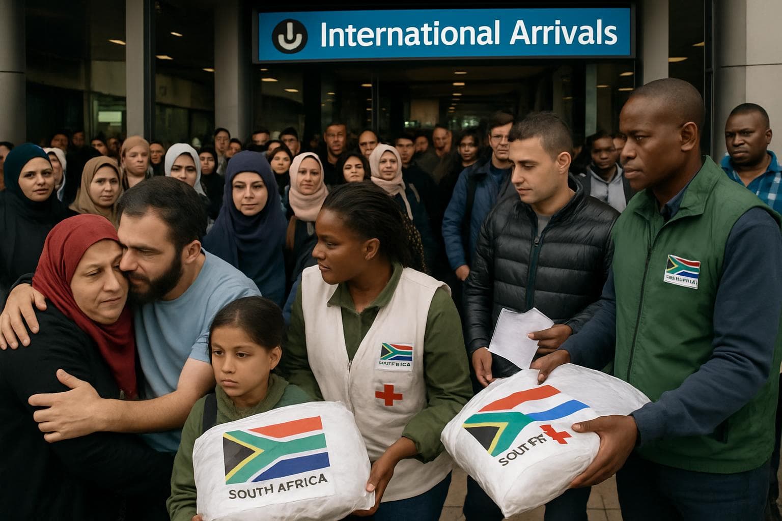 Palestinians from Gaza arriving at Johannesburg airport