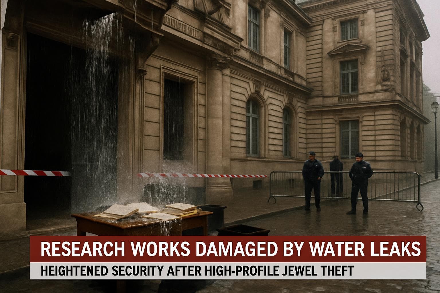 Historic Paris museum with water damage and security