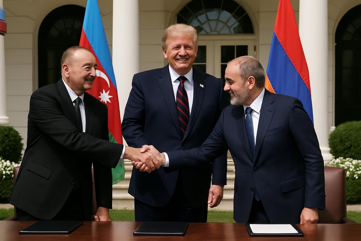 Azerbaijan and Armenian leaders shake hands at White House