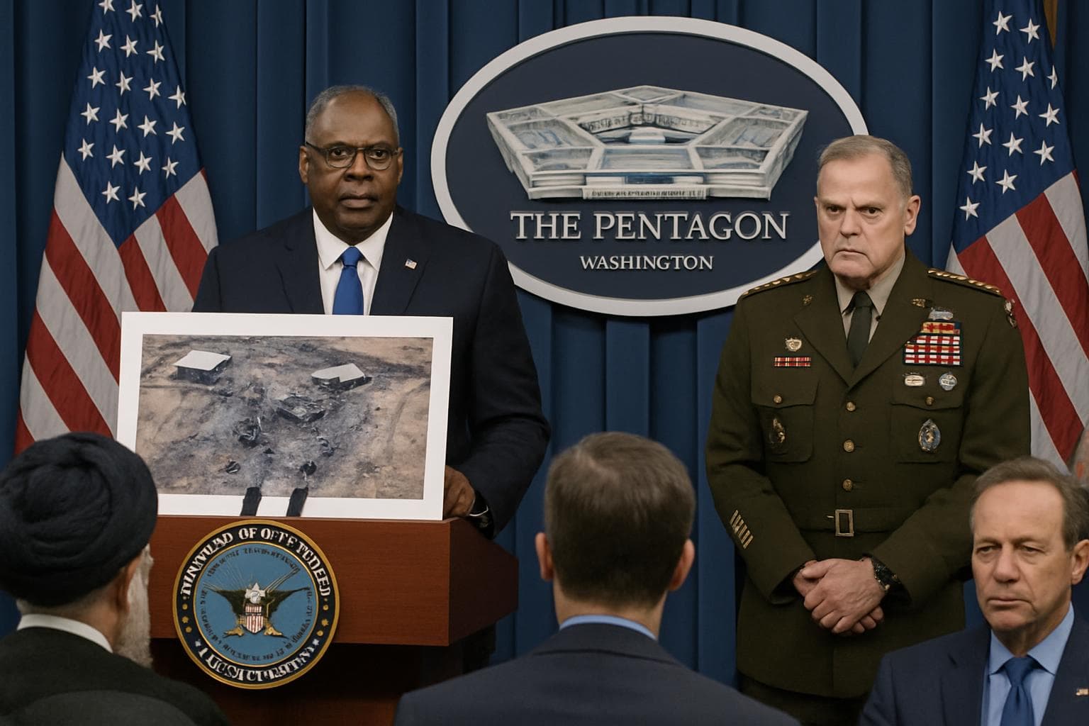 US Defense Secretary and General at Pentagon briefing