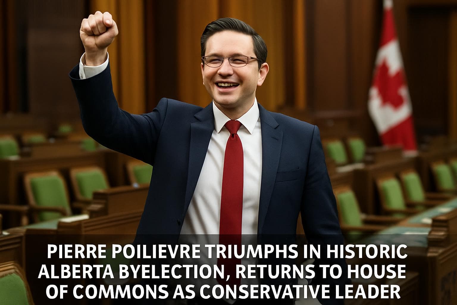 Pierre Poilievre celebrating Alberta byelection win
