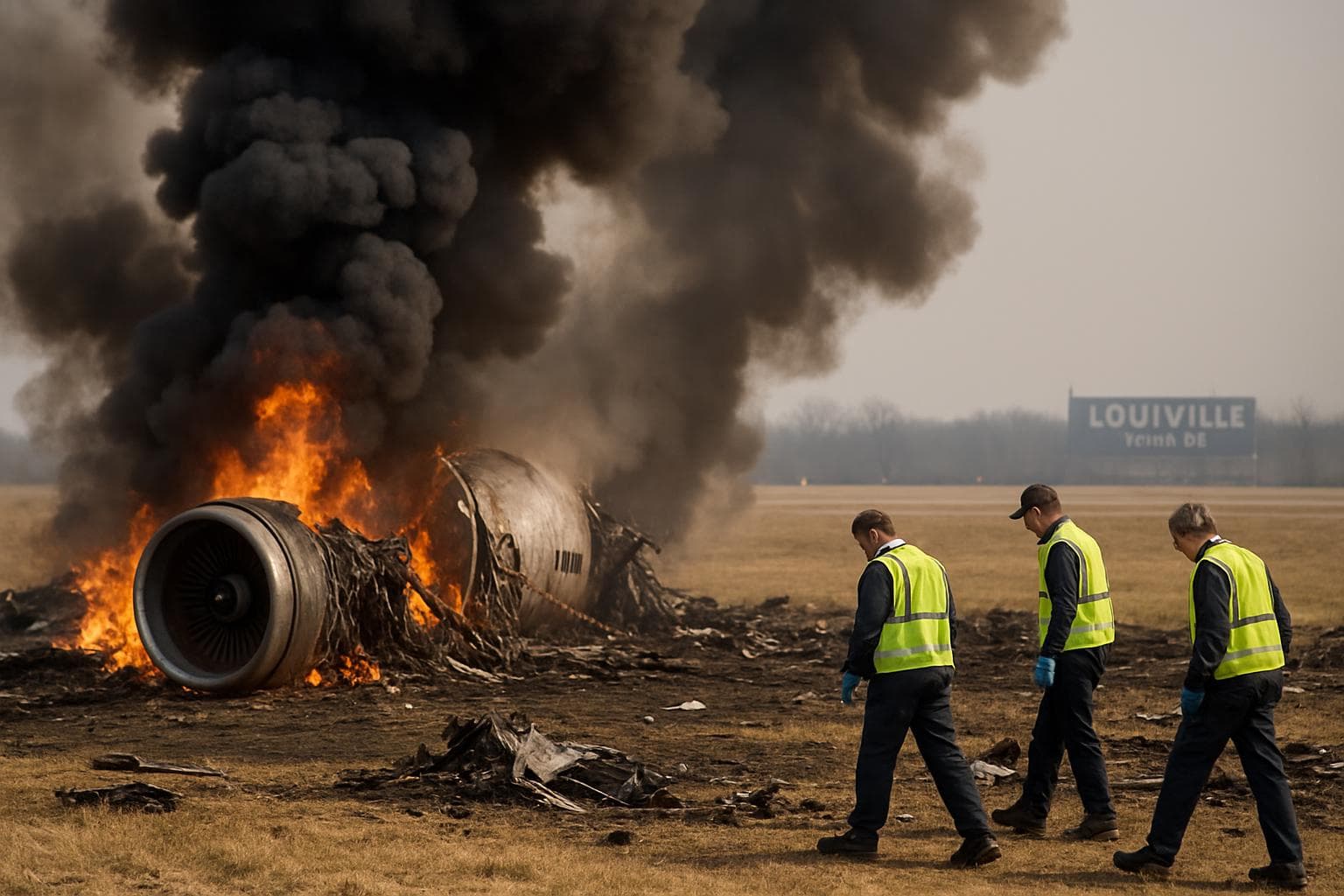 Fiery plane crash with black smoke near Louisville Airport
