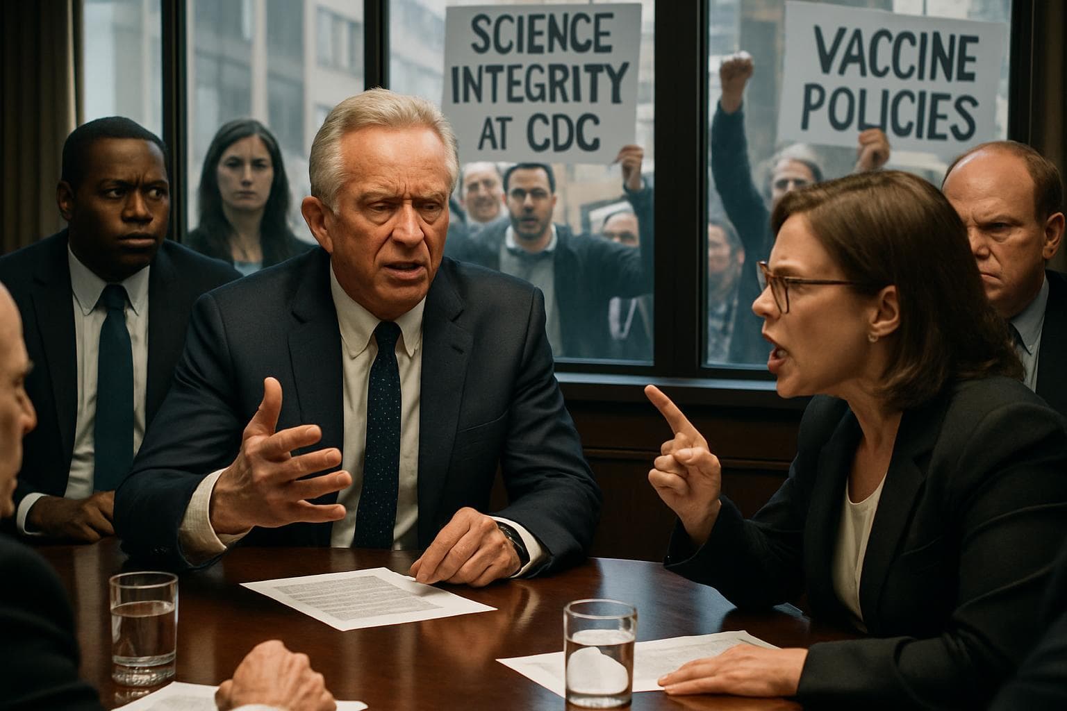 Robert F. Kennedy Jr. in a boardroom debate on vaccine policies