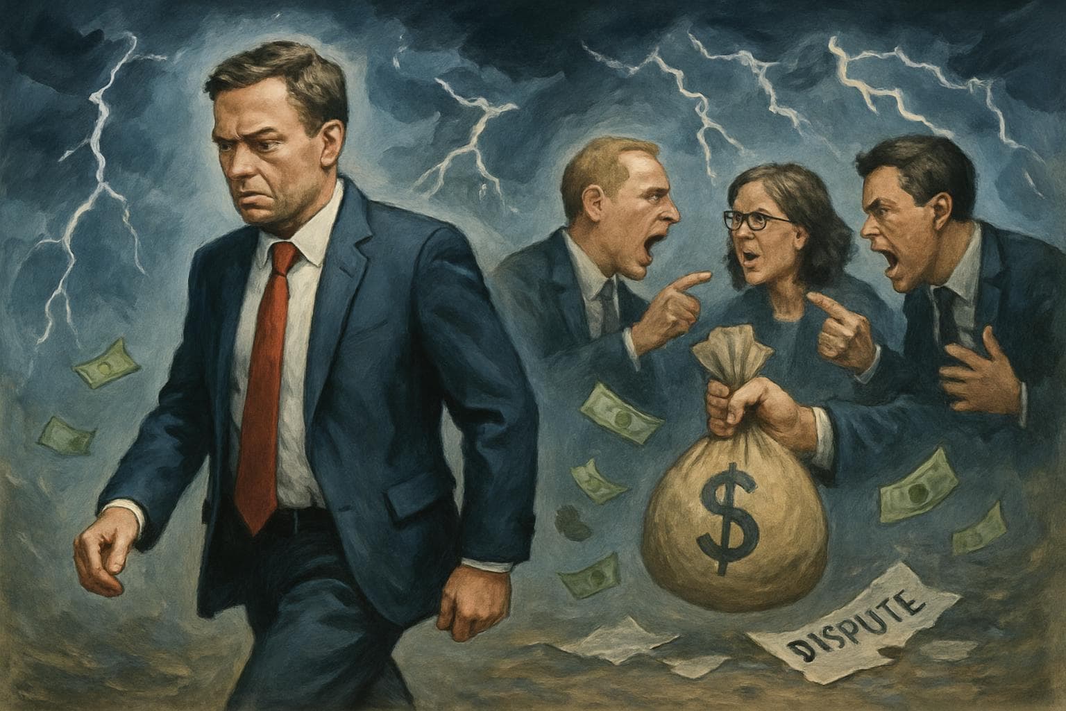 Central figure leaving a fractured political group in chaos