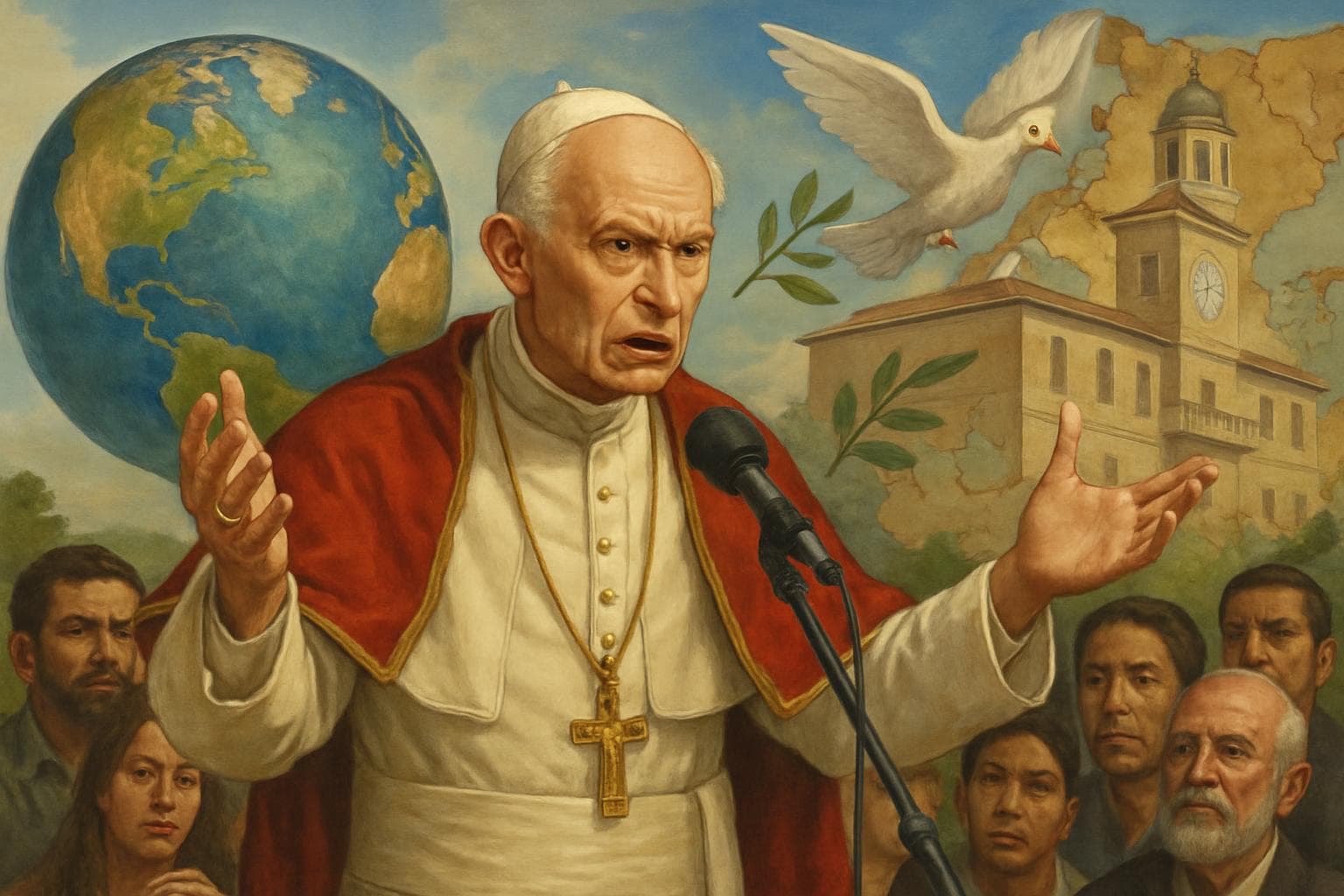 Pope Leo addressing a gathering at Castel Gandolfo