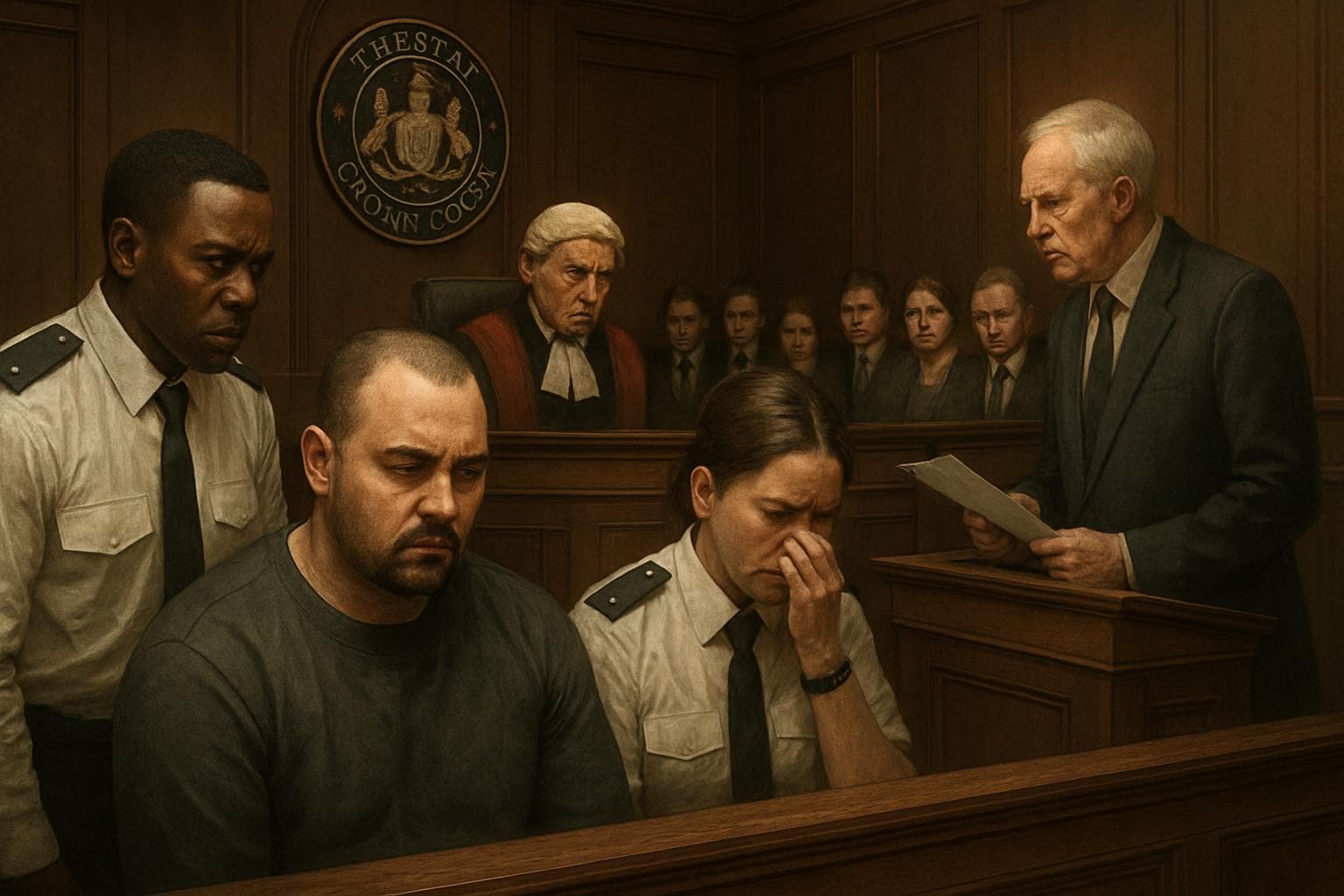 Courtroom scene at Preston Crown Court during a jury conviction