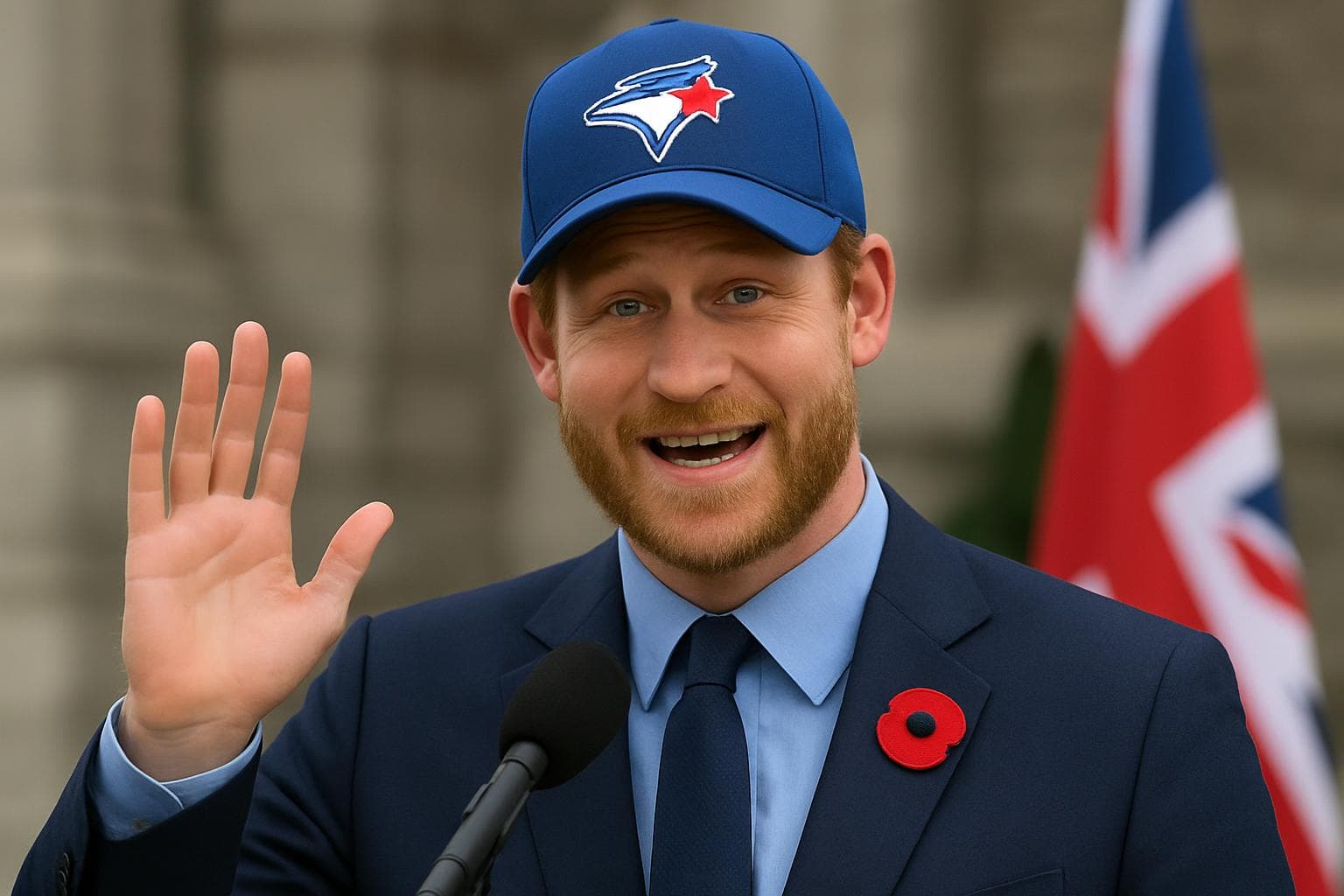 Prince Harry wearing a Dodgers cap at a baseball game