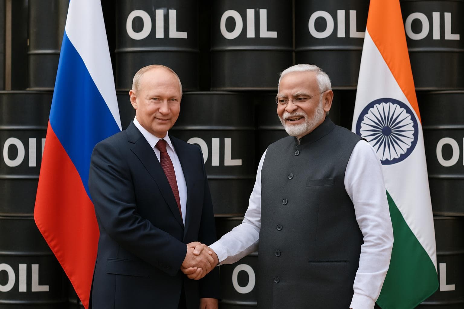 President Putin and Prime Minister Modi at a meeting in Delhi