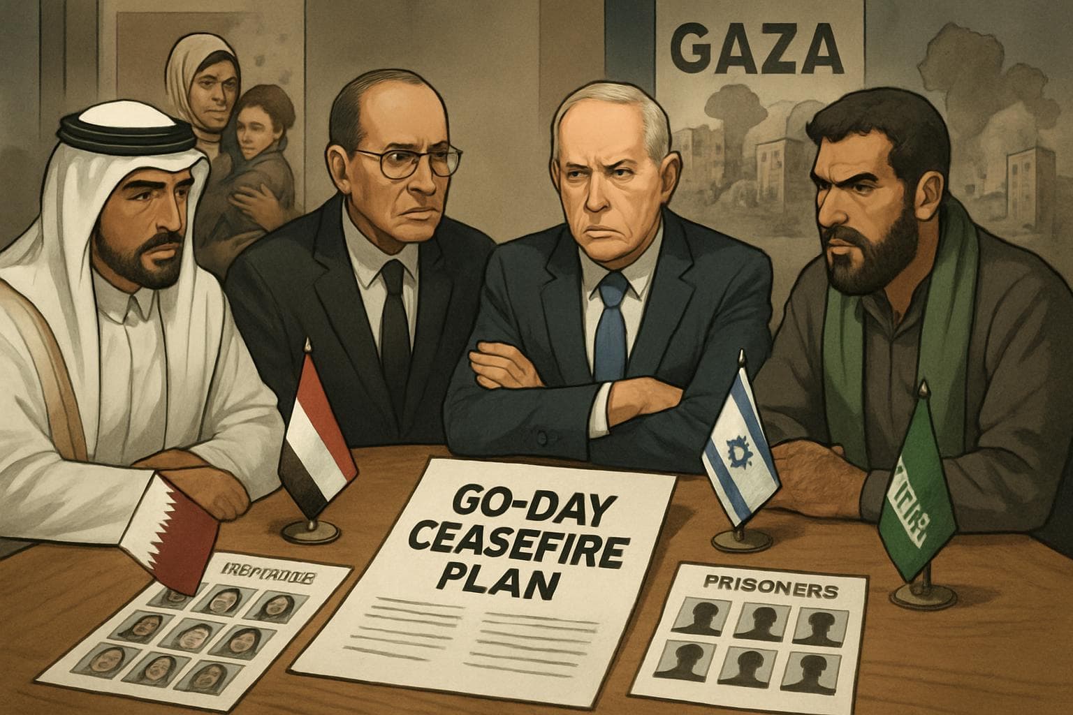 Diplomats from Qatar and Egypt negotiating with Israeli and Hamas representatives