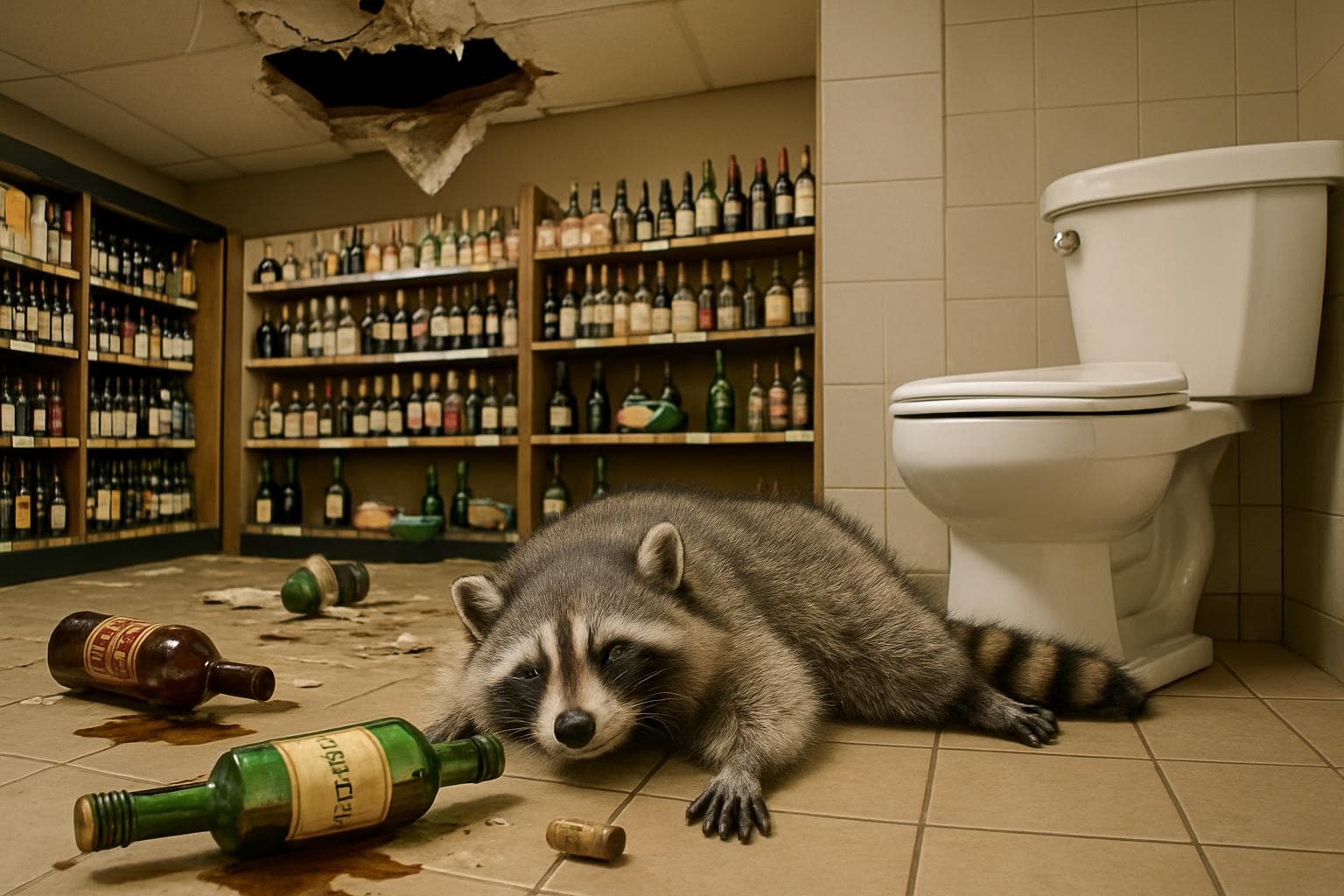 Raccoon inside a Virginia liquor store after breaking in