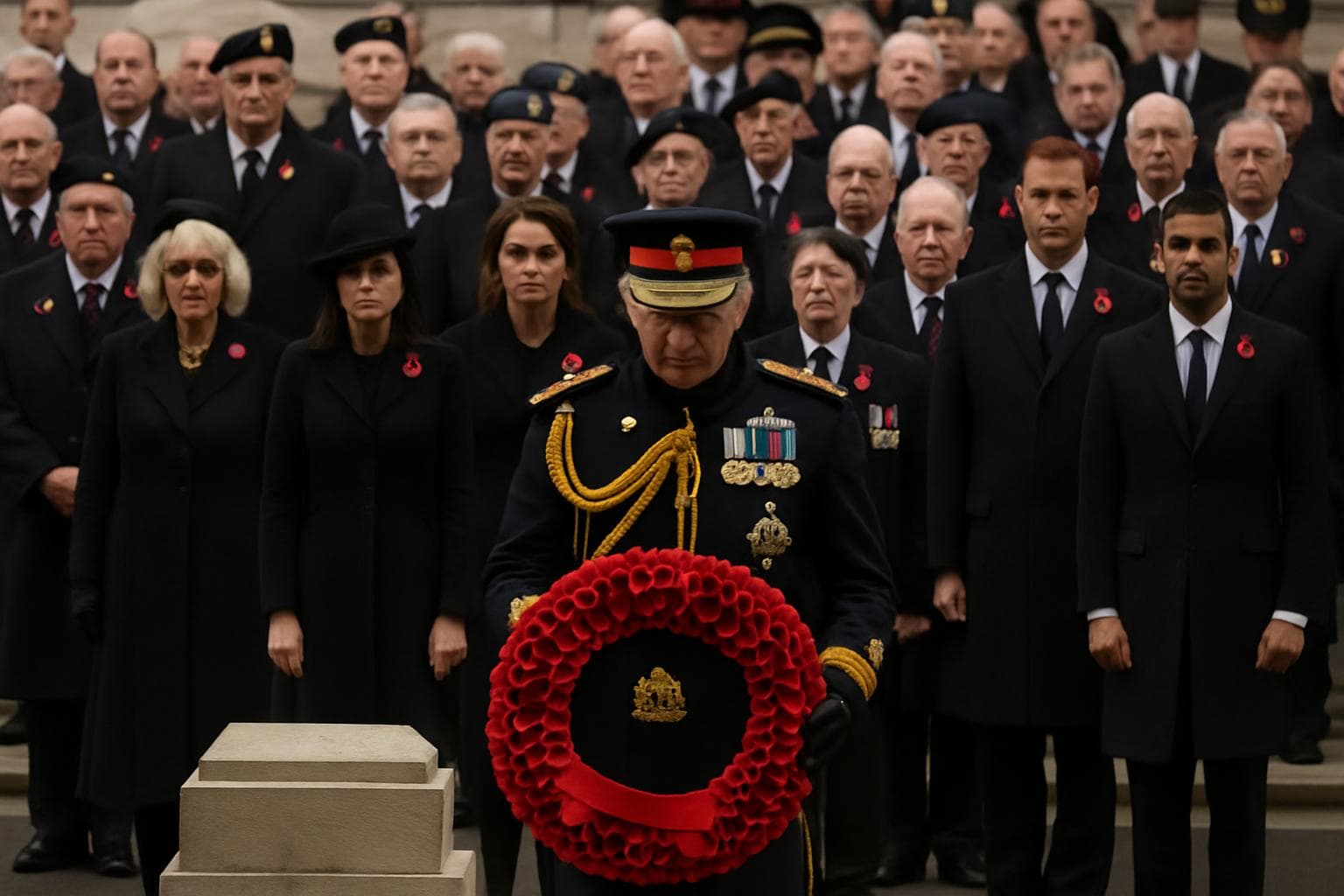 King Charles III in uniform at Remembrance Sunday ceremony