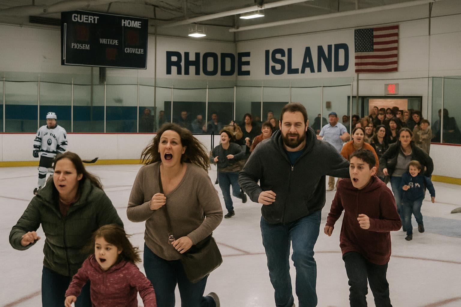 Families fleeing ice rink during Rhode Island hockey game
