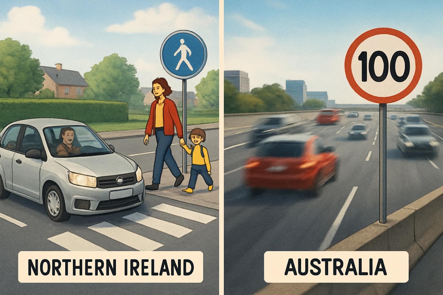 Contrasting road safety scenes in Northern Ireland and Australia