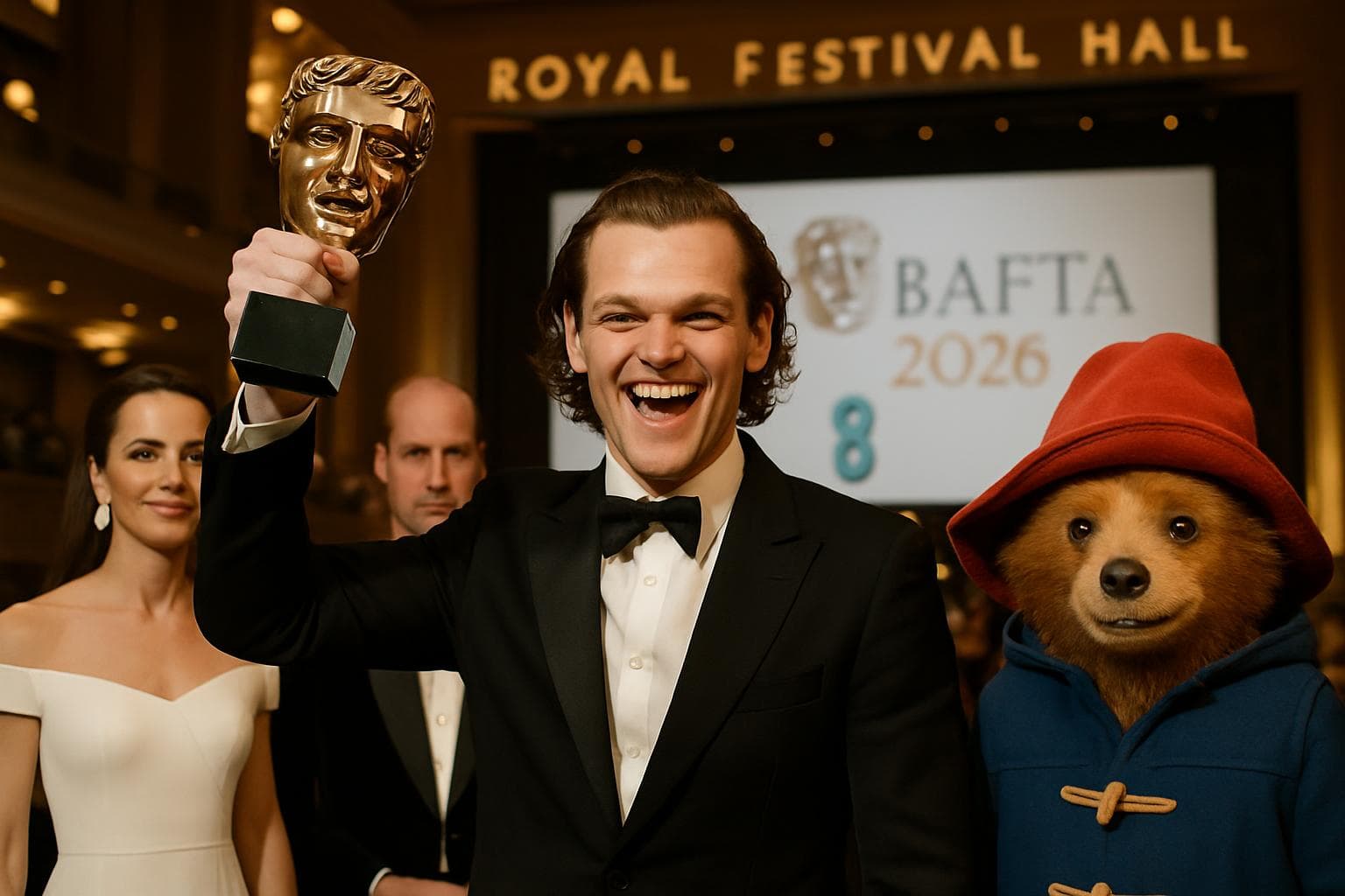 Robert Aramayo holding Bafta award at 2026 ceremony