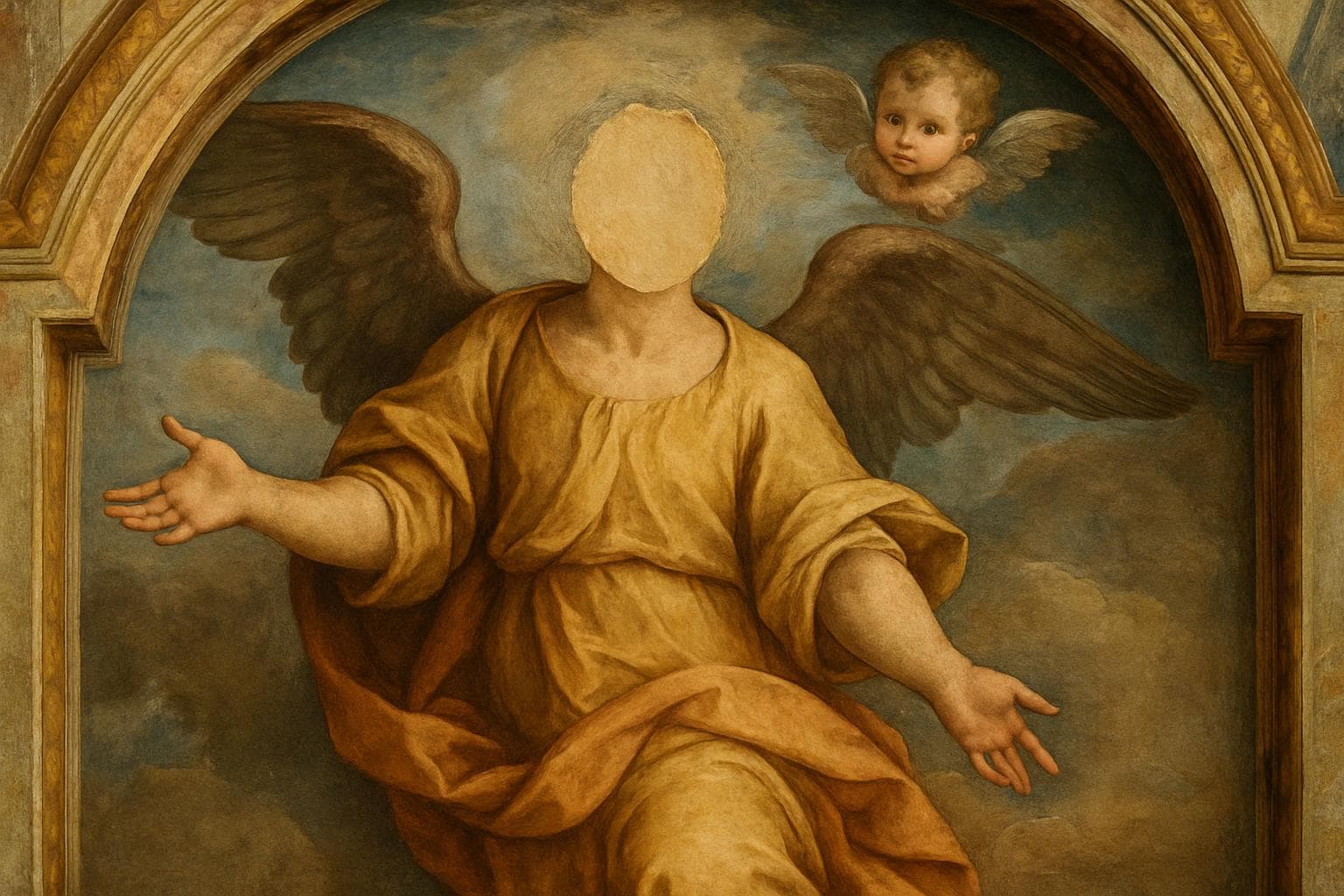 Headless cherub fresco in Rome church