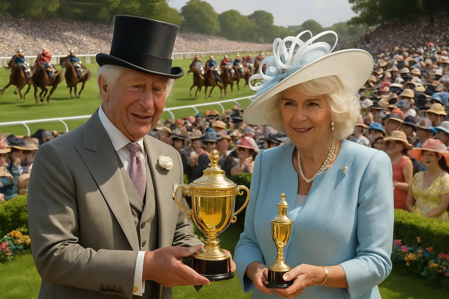 King Charles and Queen Camilla presenting trophies at Royal Ascot 2025