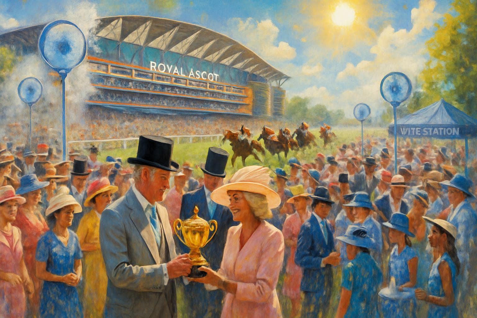 King Charles and Queen Camilla presenting trophy at Royal Ascot 2025