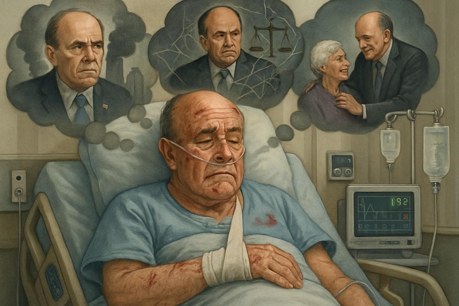 Rudy Giuliani in a hospital with visible injuries