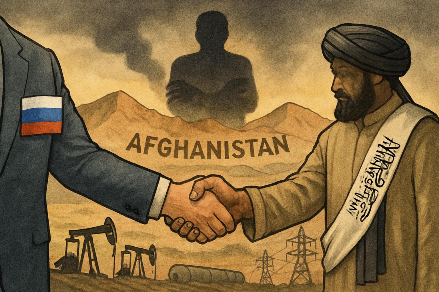 Handshake between Russia and Taliban representatives in Afghanistan