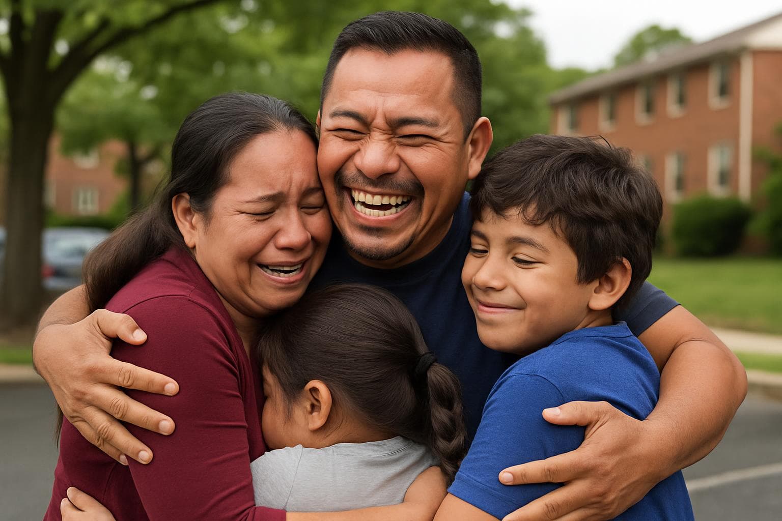 Salvadoran man embraces his family in Maryland