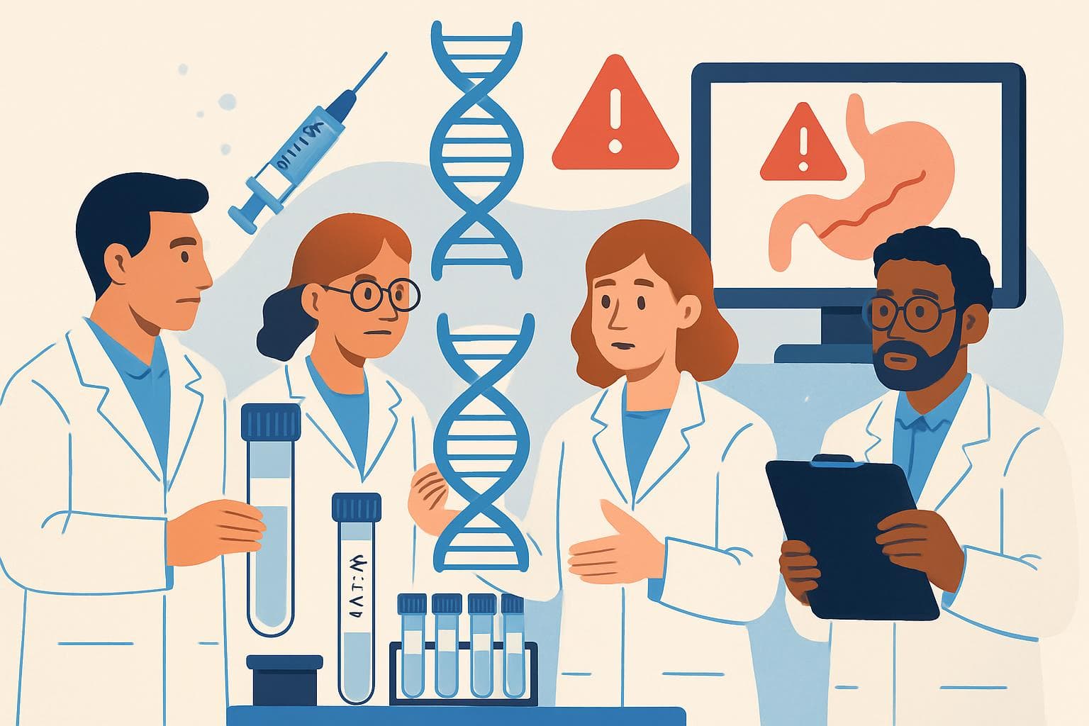 Scientists analyzing saliva samples for genetic research