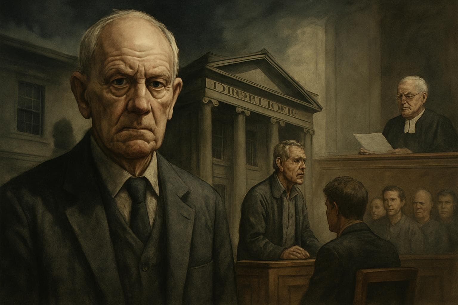 Elderly former teacher with Edinburgh Academy backdrop