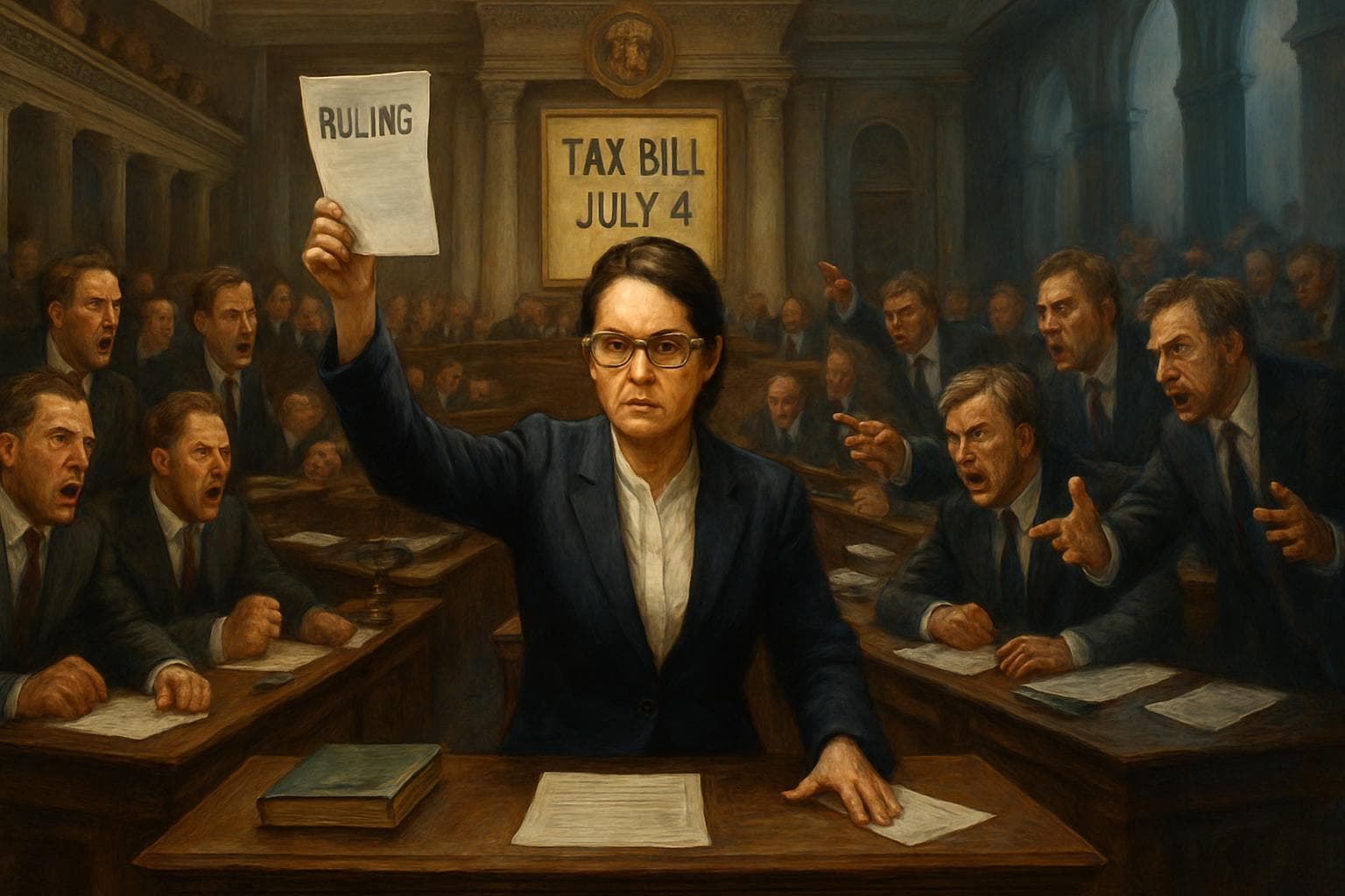 Female parliamentarian holding paper in Senate debate