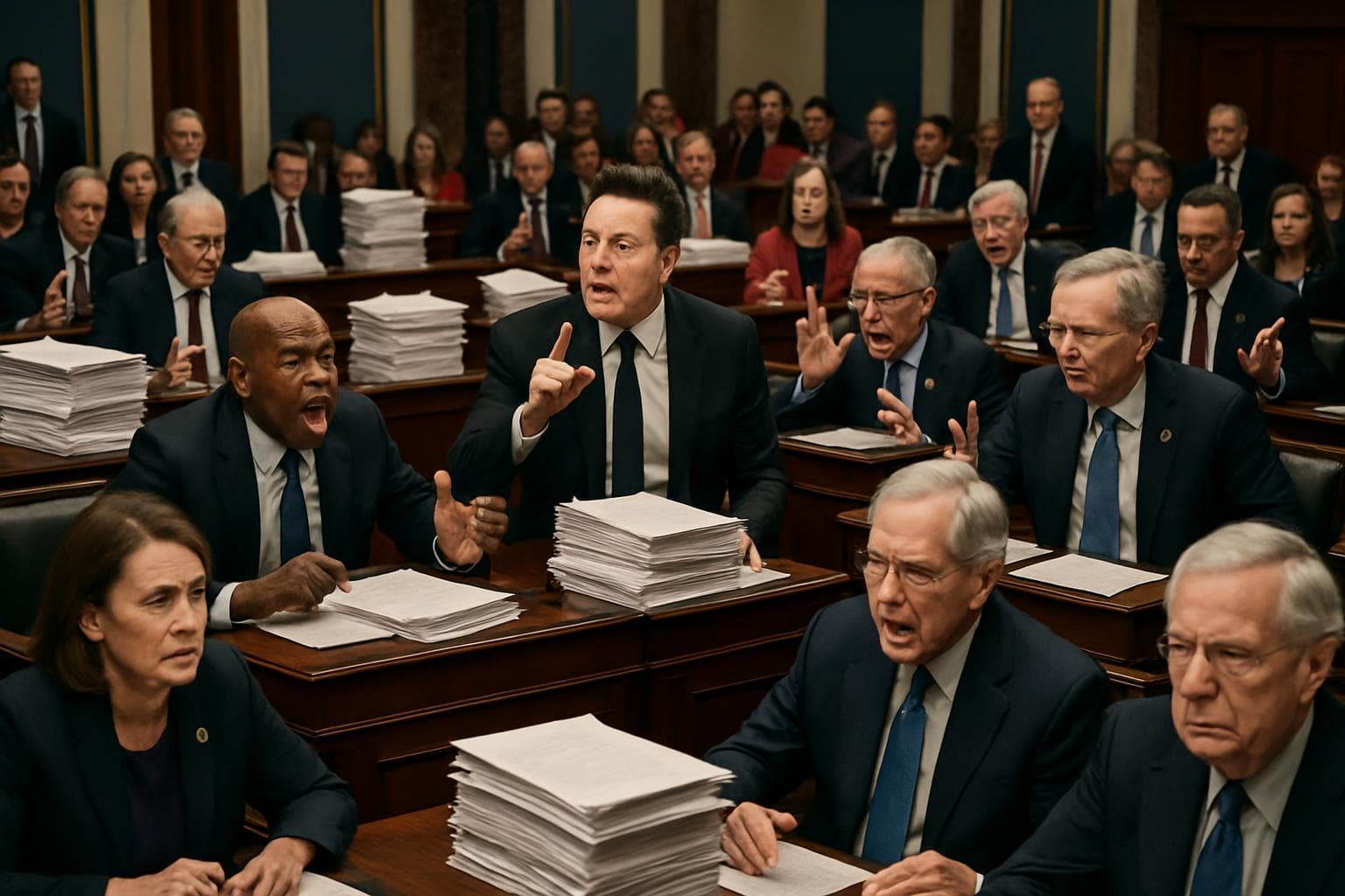 Senate chamber with lawmakers debating tax and spending bill