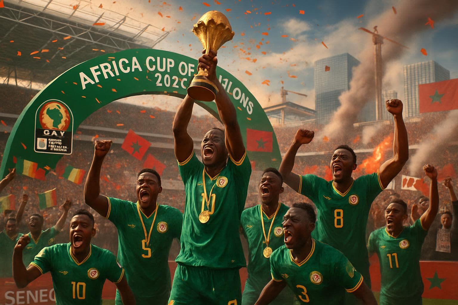 Senegal team celebrating victory at 2025 Africa Cup of Nations final