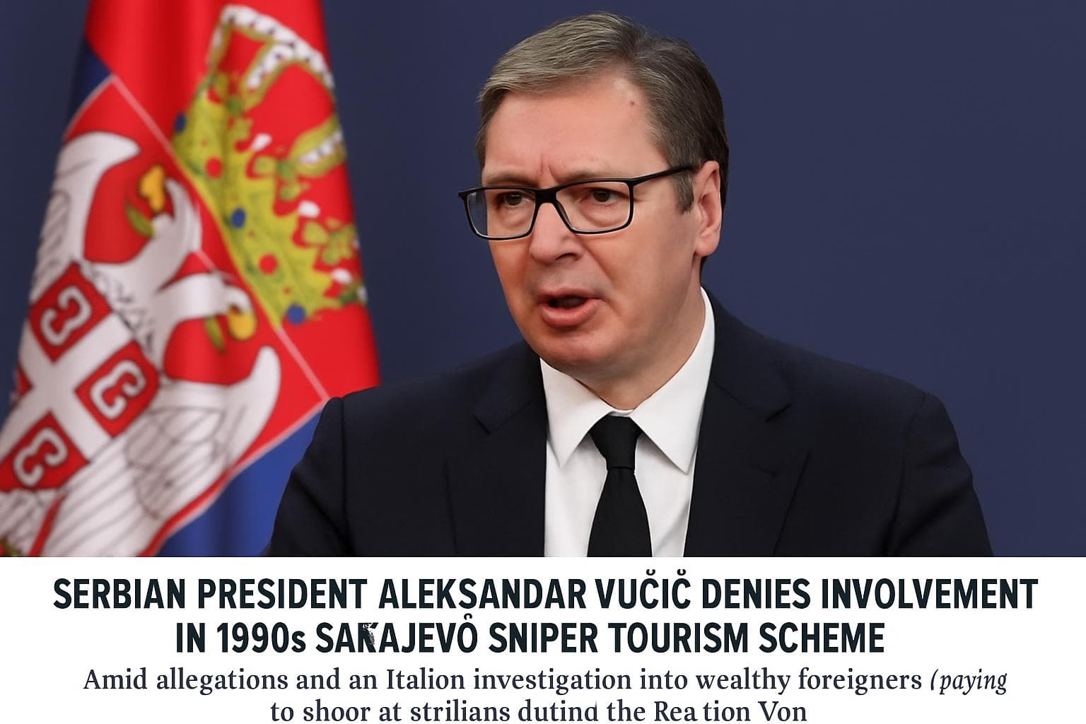 Serbian President Aleksandar Vučić addressing allegations