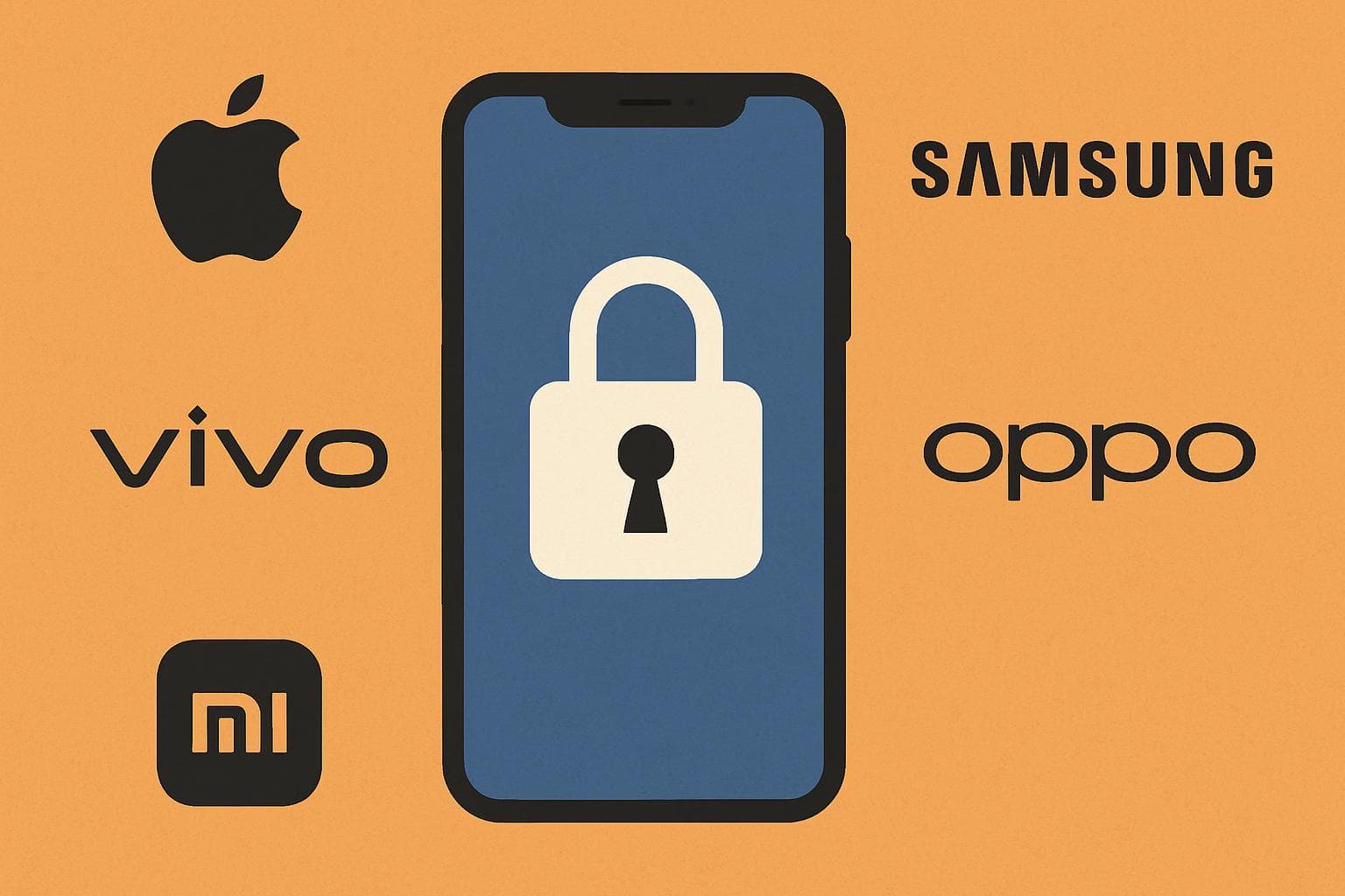 Smartphone with lock symbol and tech company logos