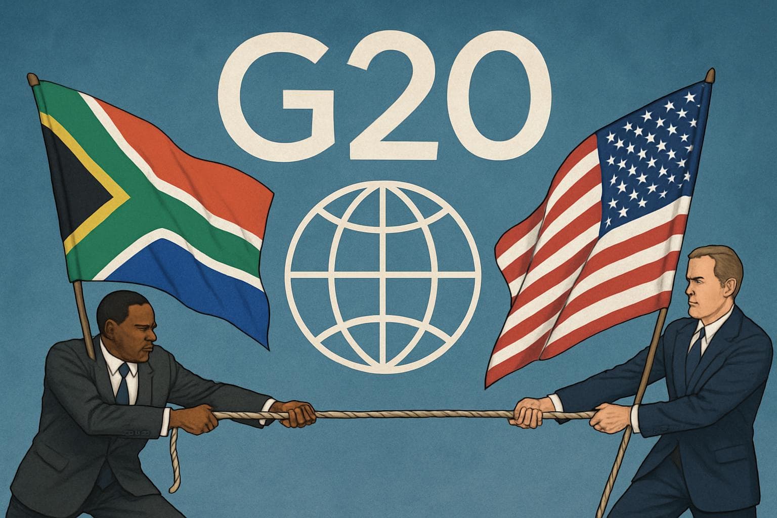 South African and US flags with G20 summit emblem