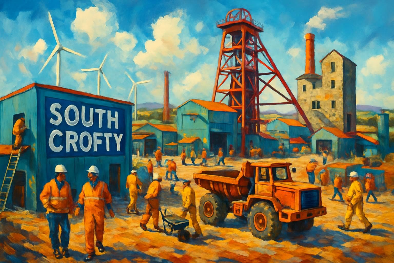 South Crofty tin mine in Cornwall with workers and activity