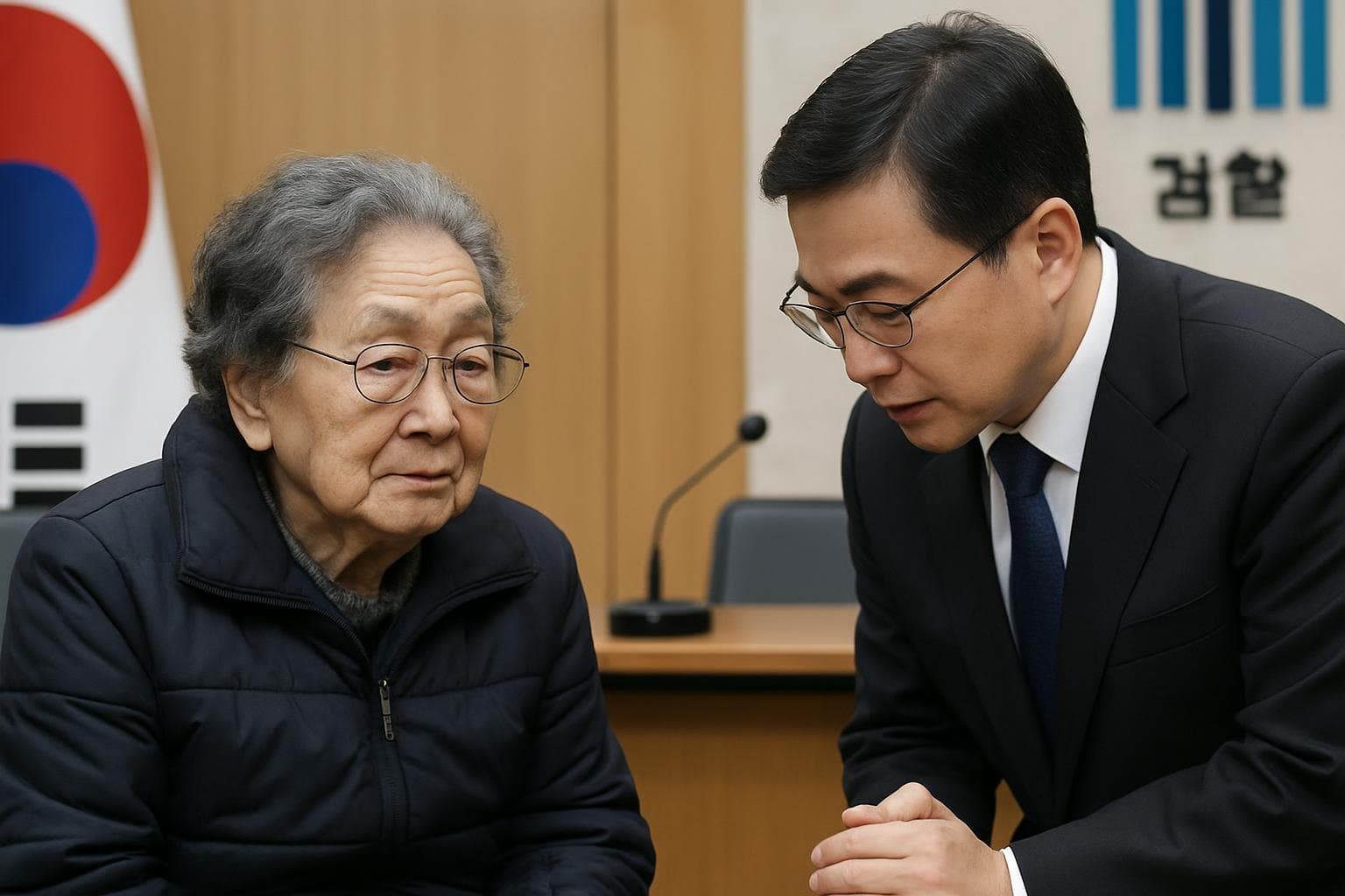 Elderly South Korean woman receiving formal apology from prosecutors