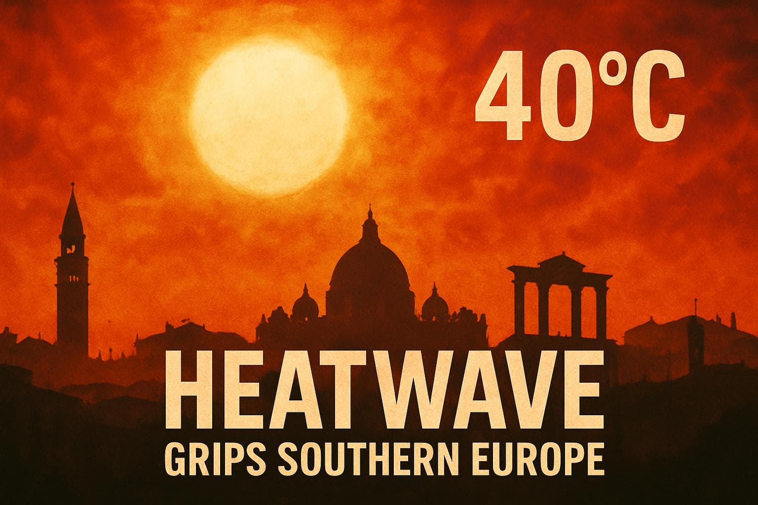 Map of Southern Europe with heatwave temperatures above 40C