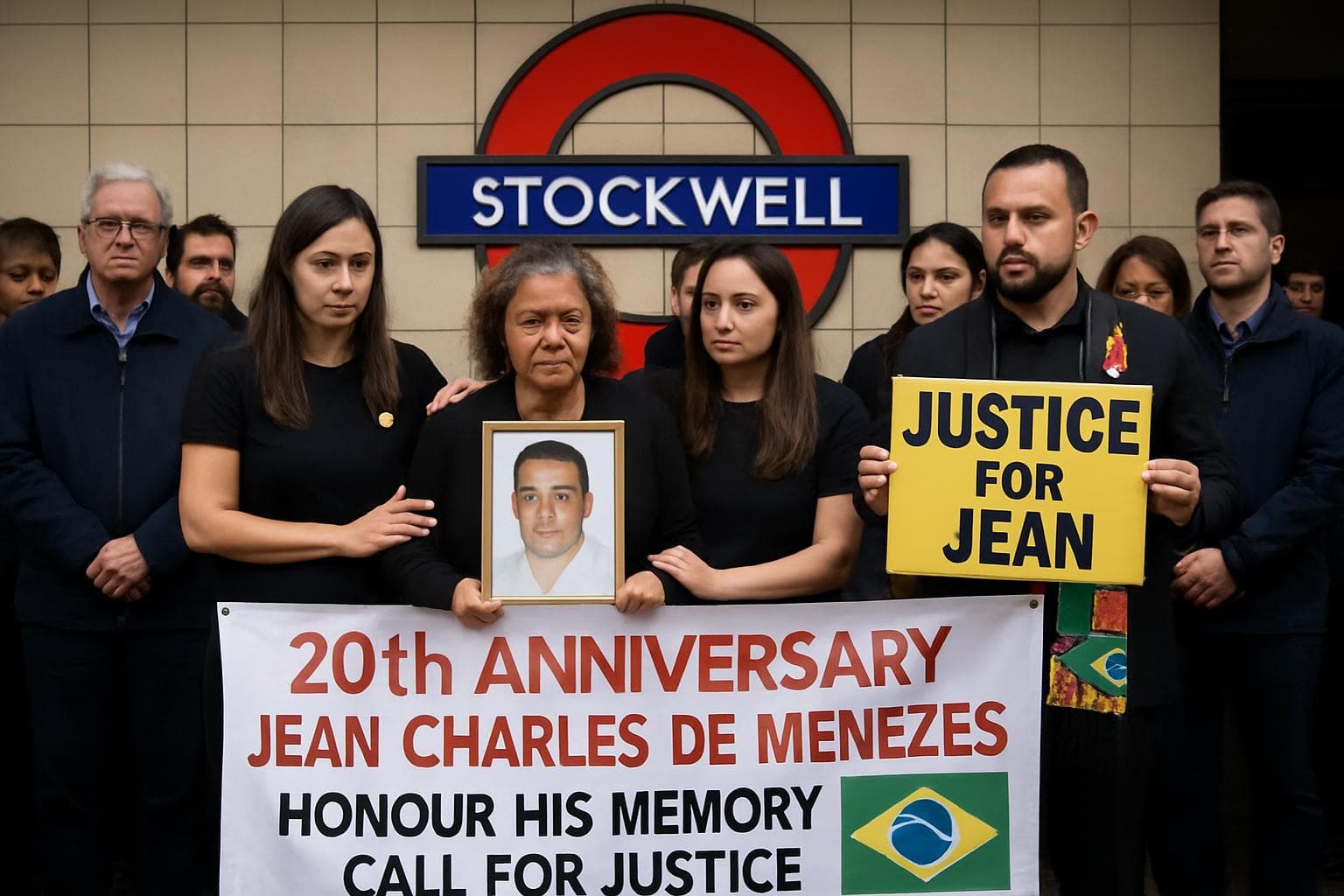 People gathered at Stockwell Tube station for Jean Charles de Menezes anniversary