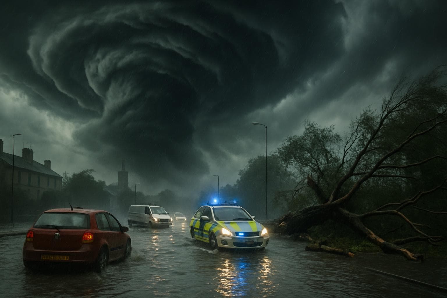 Massive storm with dark clouds over UK and Ireland