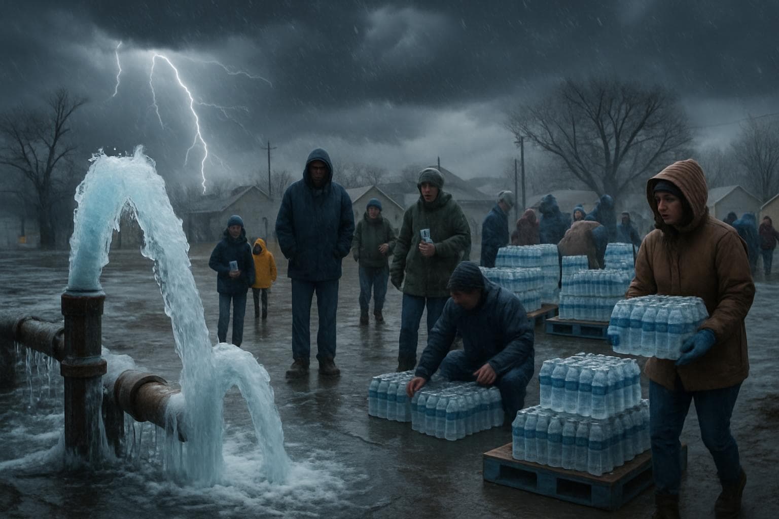 Community gathers at bottled water stations amid frozen pipes