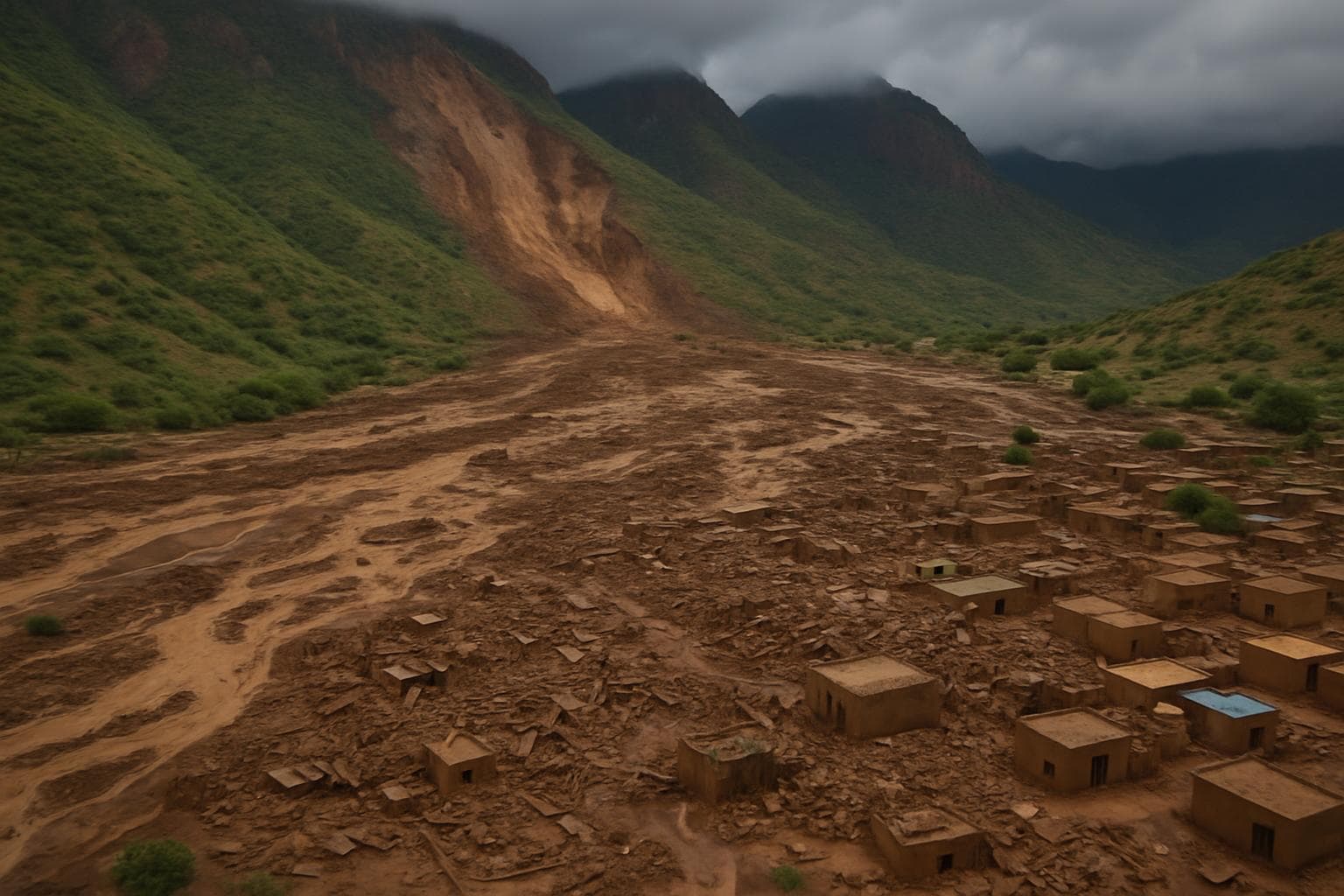 Aerial view of landslide in Sudan's Marra Mountains