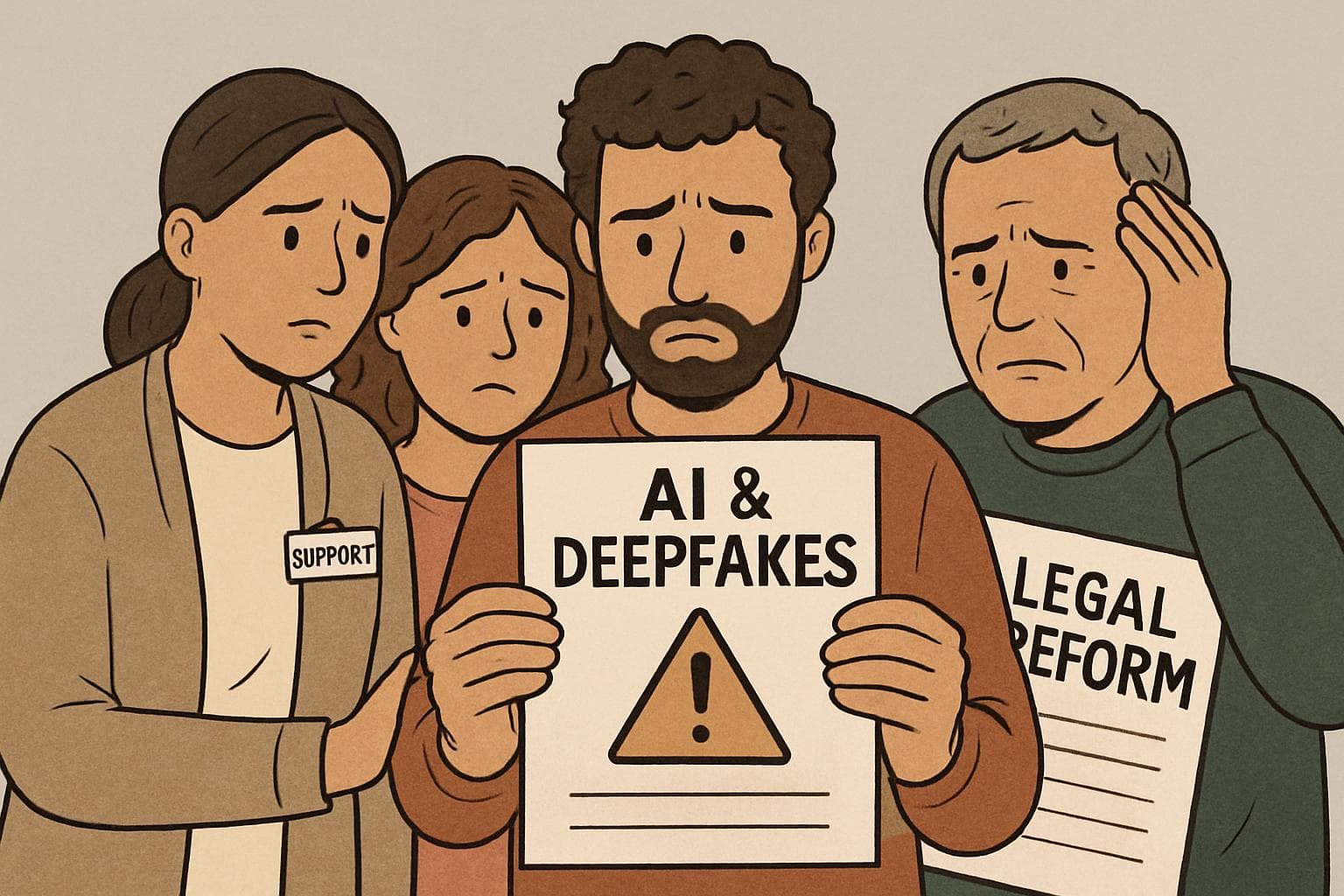 Support worker with worried individuals and digital warning reports