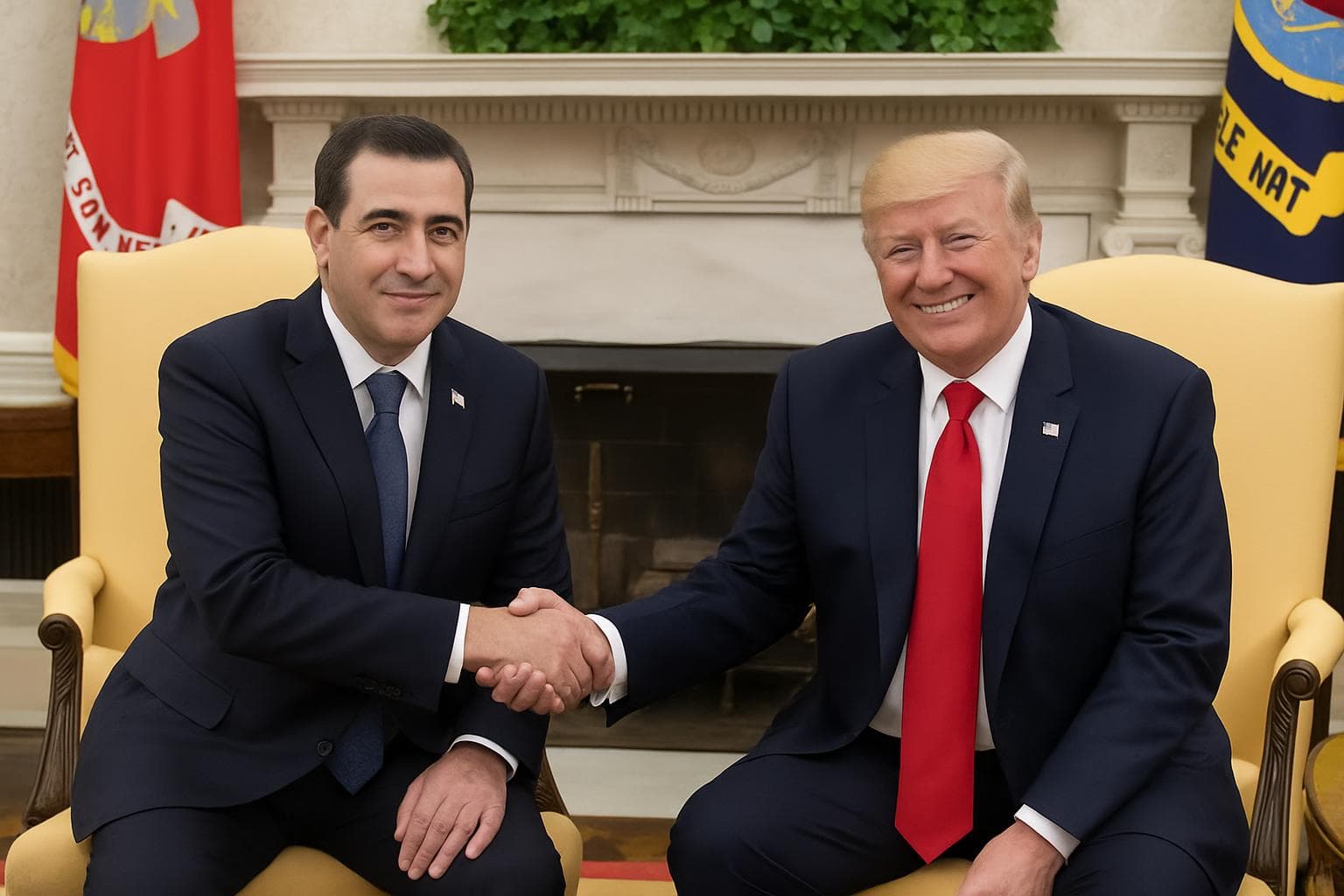 Syrian President Ahmed Sharaa with US President Donald Trump in Washington