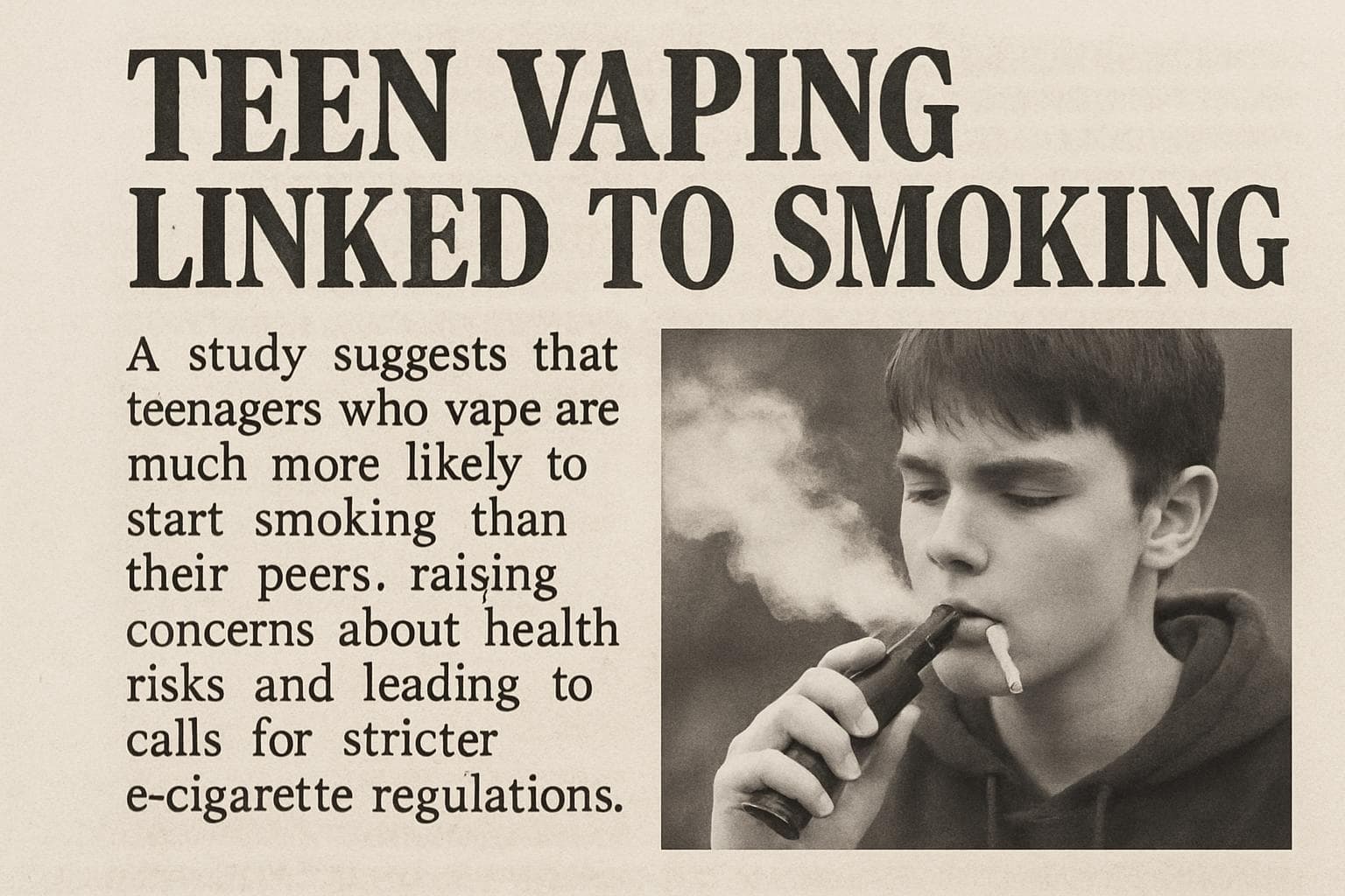 Teenager vaping with a cigarette nearby