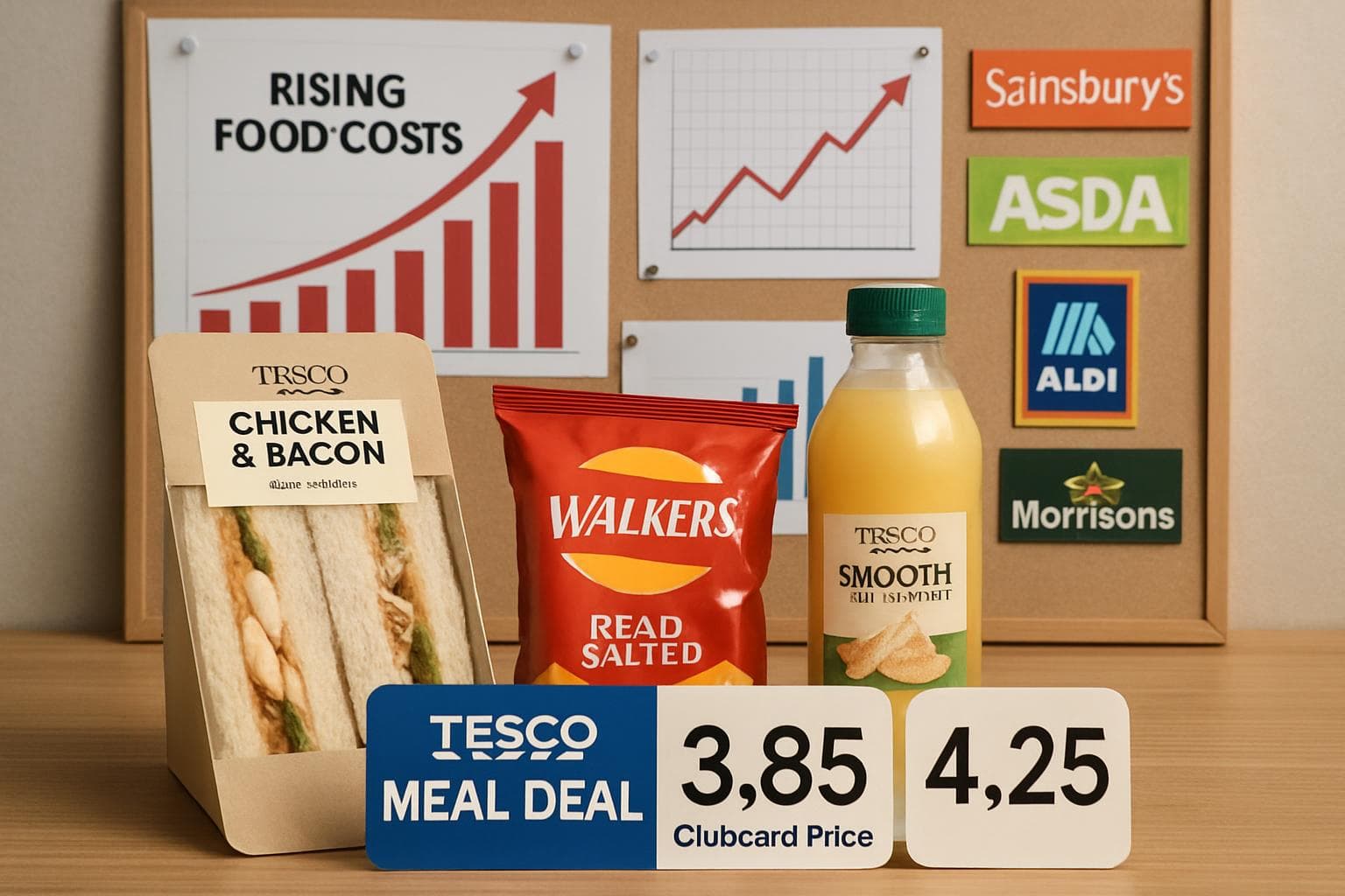 Tesco meal deal with sandwich, snack, and drink prices