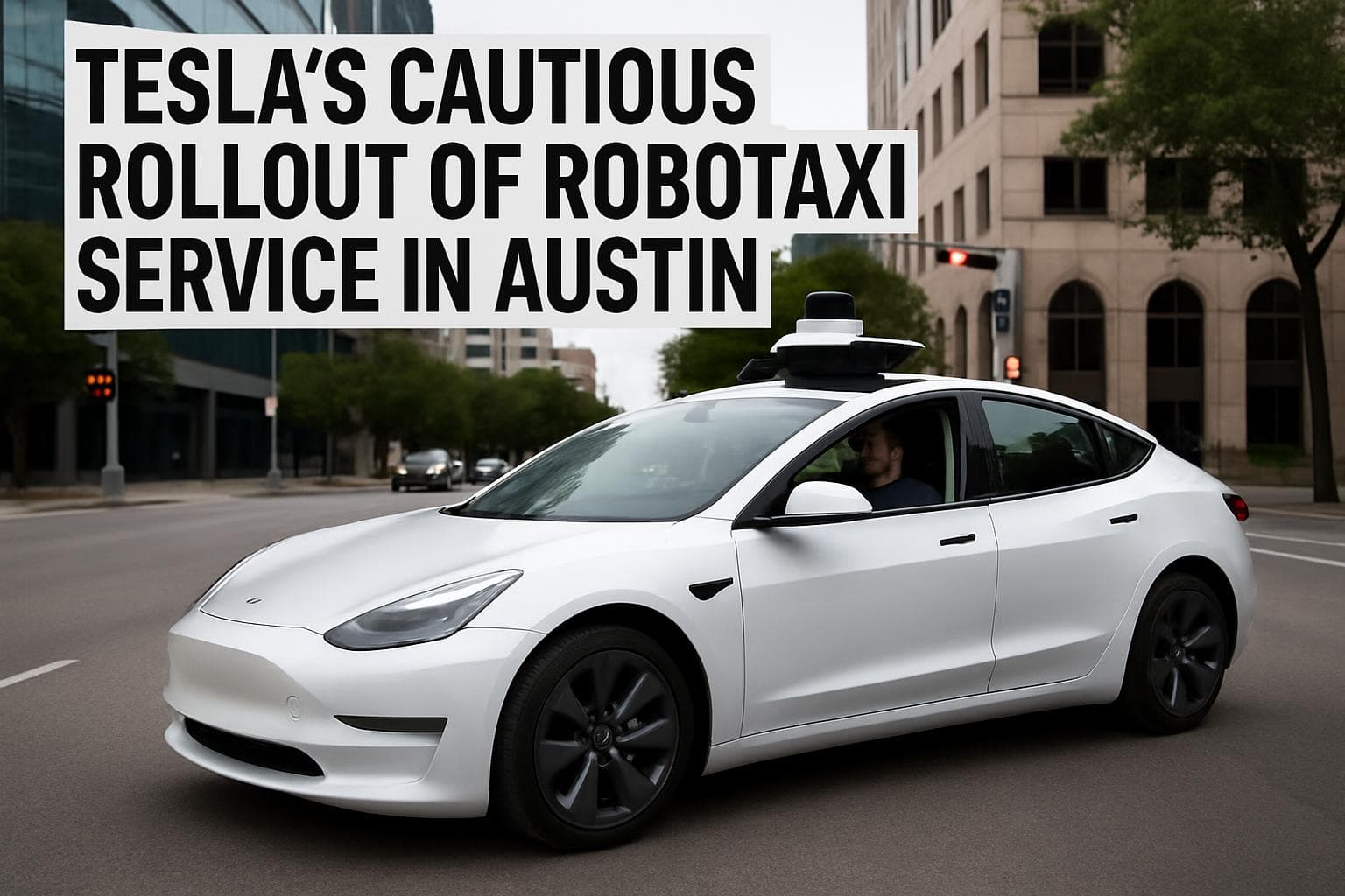 Tesla robotaxi with human safety operator in Austin
