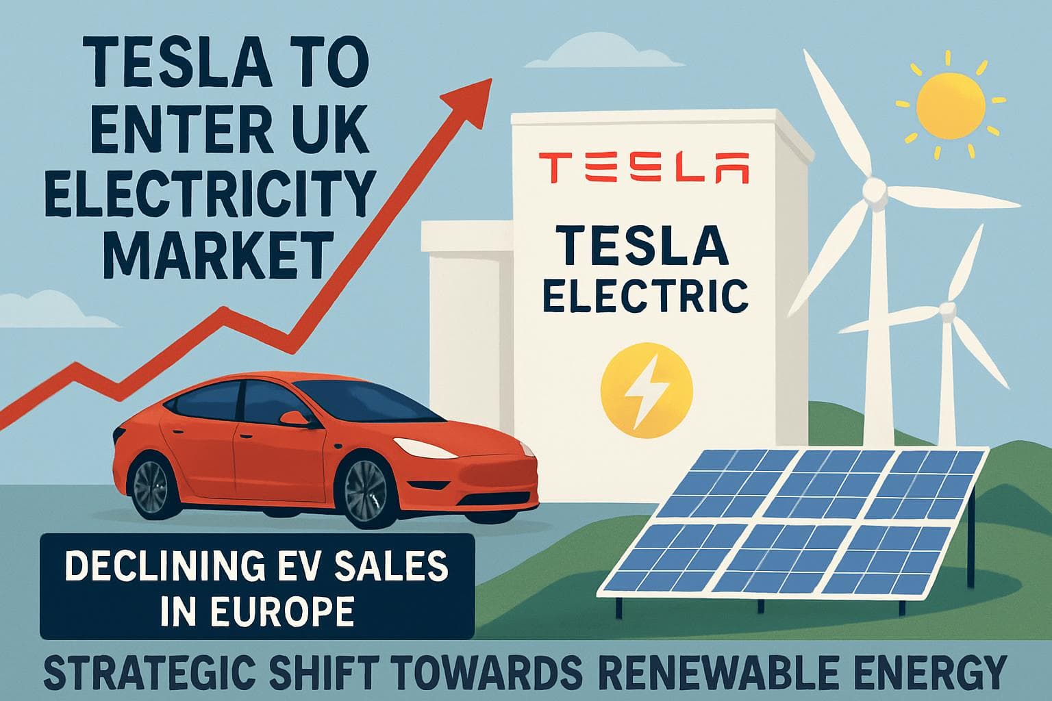 Tesla logo with UK electricity market background